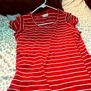 Ruffle short, sleeved, red and white T-shirt